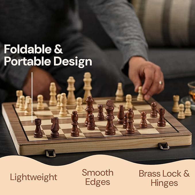 15" Wooden Chess Sets - Board Game with 2 Extra Queens | Wooden Chess Board Set | Chess Sets for Adults & Kids