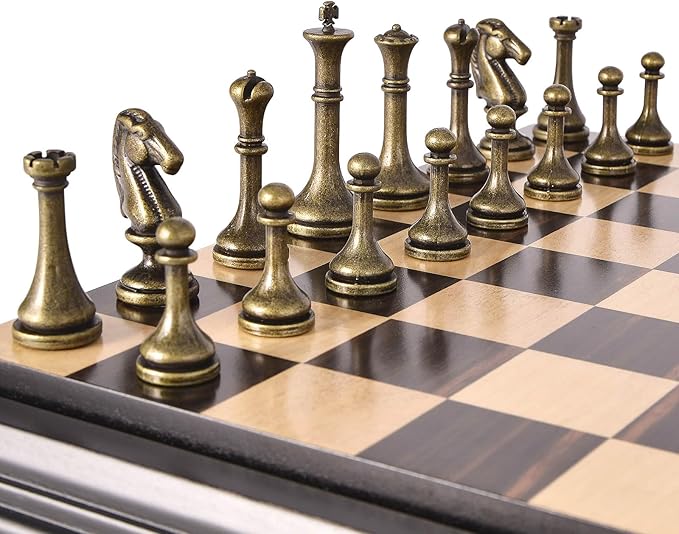 AMEROUS 12.5 inches Wooden Chess Set with Metal Chess Pieces,Classic Board Game w/ 2.5'' King/Storage for Chessmen/Instructions, Chess Sets for Adults, Kids, Beginner