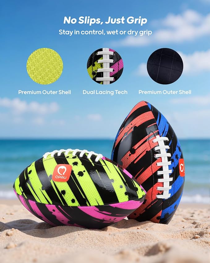 QPAU Waterproof Football, 2 Pack 10 Inches Outdoor Games for Adults and Kids, Fun Swimming Pools Toys and Accessories for Beach Lake Park Backyard