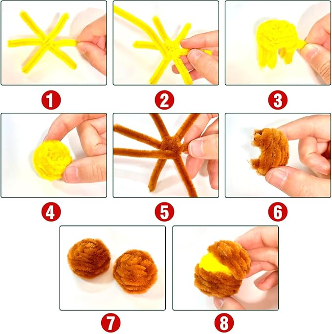 URSDIART (350pcs/Set) Brown Pipe Cleaners and Wiggle Eyes, Solid Color Halloween Chenille Stems Pipe Cleaners Bulk 12 Inch Pipe Cleaners for Crafts DIY Creative, Christmas Decoration Art Supplies