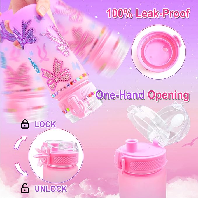 ASIOWELY Decorate Your Own Water Bottle Kits for Girls Age 4-12, Colorful Bow Pattern Diamond Painting Art and Crafts for Boys Age 4-6-8-10, Fun Gifts Toys for School Birthday Christmas