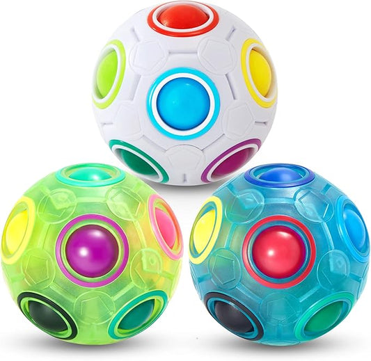 Vdealen Magic Rainbow Puzzle Ball, Fidget Ball Puzzle Brain Teaser Fidget Toy- Birthday Party Easter Valentines Christmas Stocking Stuffers for Kids Teen & Adults(White&Blue&Green)