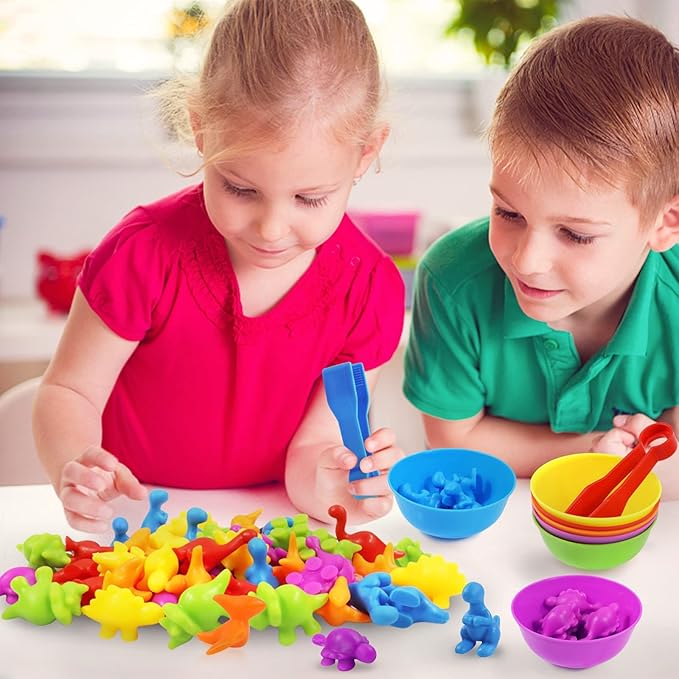TSYAN Counting Toys Matching Game for Kids with Sorting Bowls Sensory Toys Color Classification Game Set Early Learning Toddler Preschool Montessori Educational Toys for 3 4 5 Years Old-Dinosaurs