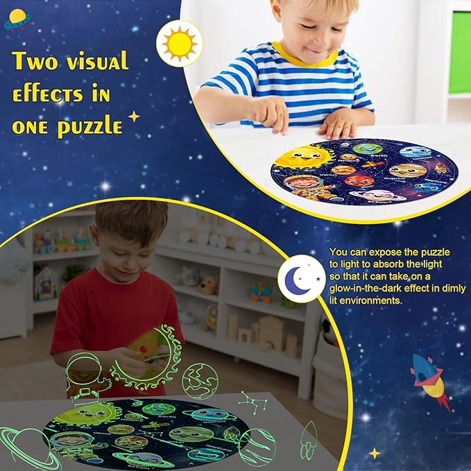 Floor Puzzles for Kids Ages 4-6 70 Piece Glow in The Dark Solar System Puzzles Ages 3-5 Space Planets Toys Large Jigsaw Puzzle Learning Educational Toy Birthday Gift for Boys Girls Ages 6-8