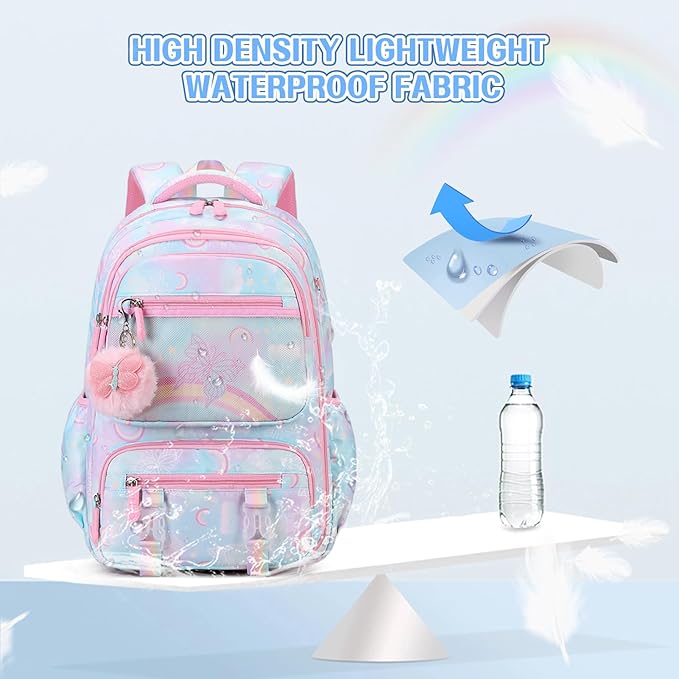 Backpack for Girls, Rainbow Butterfly Girls Backpacks with Lunch Bag Pencil Case Set, Kids Backpack Kindergarten Elementary Middle School Book Bag for Teen Girl Children Students