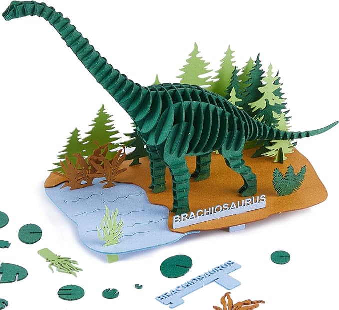 3D Paper Puzzle, 3 Assorted Dinosaurs, Premium Cardboard Models, DIY Kit for Child, Educational Craft -Rex, Stegosaurus, Brachiosaurus Puzzles