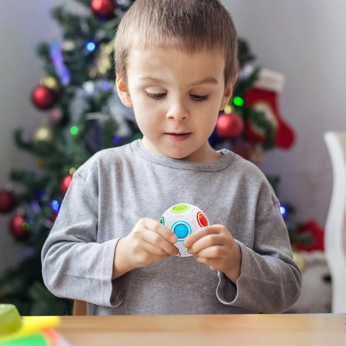 Vdealen Magic Rainbow Puzzle Ball, Fidget Ball Puzzle Brain Teaser Fidget Toy- Birthday Party Easter Valentines Christmas Stocking Stuffers for Kids Teen & Adults(White&Blue&Green)