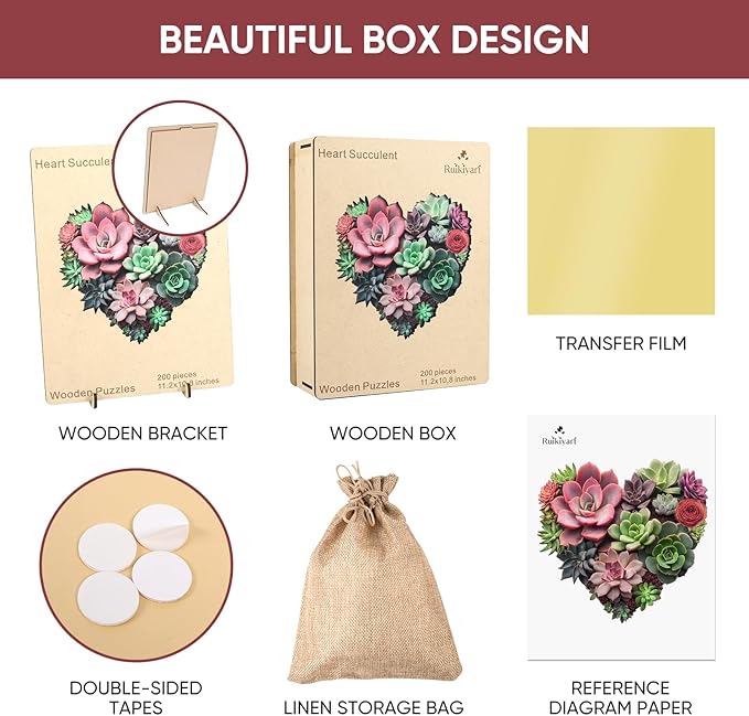 Wooden Puzzles for Adults 500 Pieces,Heart Succulent Unique Shaped Flower Wooden Jigsaw Puzzles for Adults and Kids,Extra Thick 5MM,Birthday Gift,17.3"x18.4"