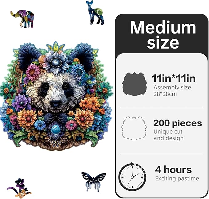 Wooden Puzzles for Adults,Panda Design Jigsaw Puzzles 200 Piece,Thanksgiving Birthday Gifts Family Game,Unique Shape Puzzle Challenge 11 x 11 Inch