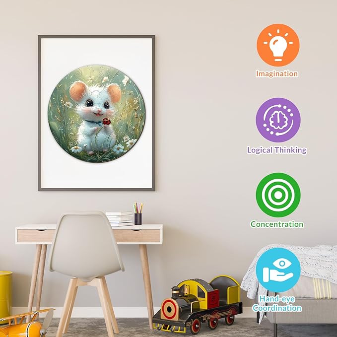 Wooden Puzzles for Kids Ages 4-6 - Woodland Mouse 50 Pieces Children Puzzles - Large Pieces Kids Puzzle with Unique Shapes - Educational Puzzles Toys for Boys and Girls (11.4 * 11.4 in)