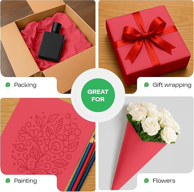 12" x 1200" (100 feet) Red Kraft Paper Roll - USA-Made Quality Craft Paper for Gift Wrapping, Kids' Arts & Crafts, School Projects - 100% Recycled Natural Material 50lb Thickness by IDL Packaging
