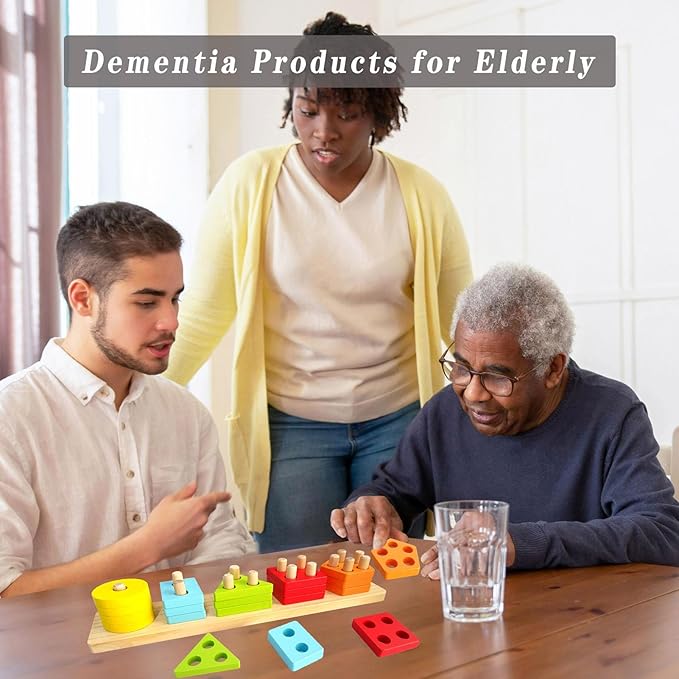 Dementia Activities for Seniors,Geometric,Colors & Numbers Cognitive Products for Alzheimers,Wooden Puzzles Gifts & Cognitive Training Games for Elderly