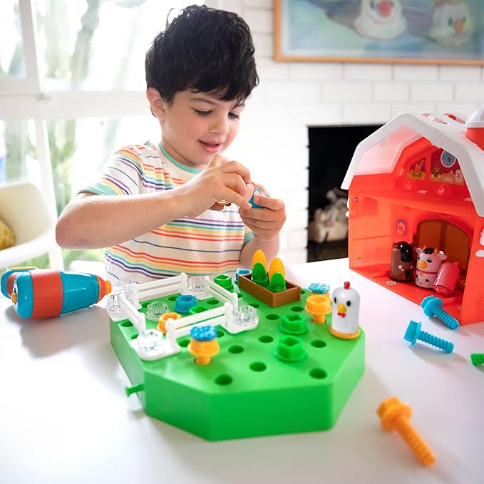 Educational Insights Design & Drill Bolt Buddies Barn - Construction Toys & Tools for Kids, Take Apart STEM Set with Real Electric Toy Drill, Pretend Play Building Kit, Gifts for Toddlers Ages 3+