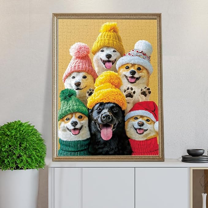 1000 Pieces Jigsaw Puzzles for Adults and Teens and Kids Family Happy Time Paws in Hats