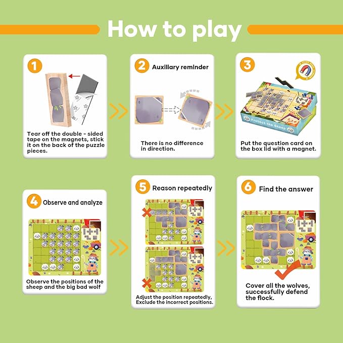 Protect the Sheep Logic puzzle Game-Engaging STEM Toys for Kids 3-12|60 sets of question card challenges|Brain Teaser puzzles kids Game|Enhances Reasoning & Planning Skills|Travel Game & Birthday Gift
