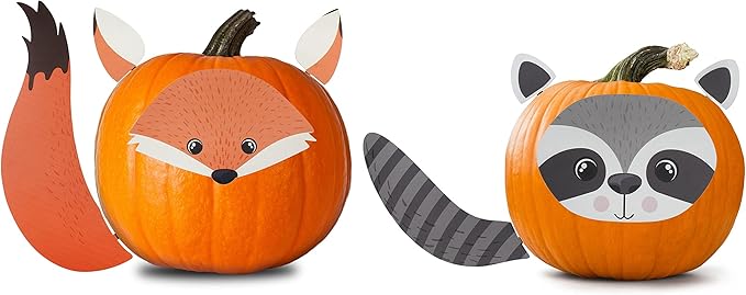Decorae Halloween Pumpkin Decorating Kit (Woodland Friends Set), 8 Reusable Metal Accessories for Pumpkin Decorating with Fox and Raccoon Body Parts