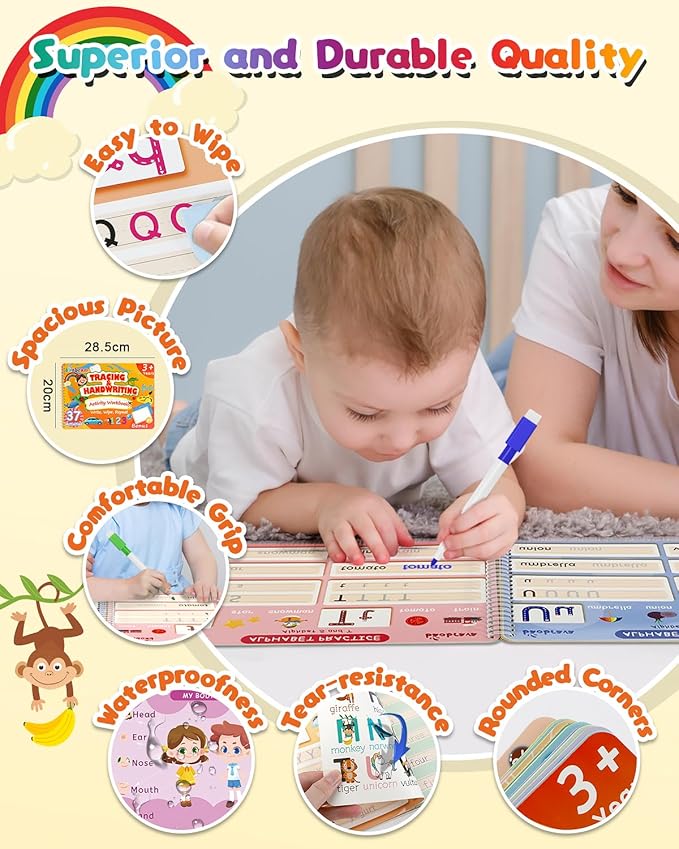 Preschool Learning Activities 3-8: 37 Stepwise Handwriting Practice & Tracing Books for Kids | Educational Toys | Toddler Activity Book | Back to School Gift for Kids