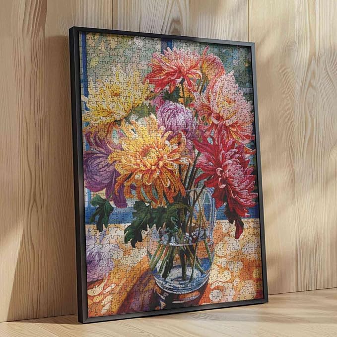 Flowers Floral Jigsaw Puzzle,Persian Chrysanthemum in Vase 1000 Pieces Jigsaw Puzzles for Adults,27 x 20 Inches Puzzles for Family,HD Quality Flowers Puzzle,Family Activity Perfect for Game Night