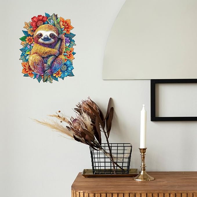 GLOBLELAND 200Pcs Sloth Wooden Jigsaw Puzzles for Adults 11.22x13.9inch Jungle Sloth Wooden Puzzles Colorful Unique Shaped Wood Puzzles for Family Anniversary Birthday Gift