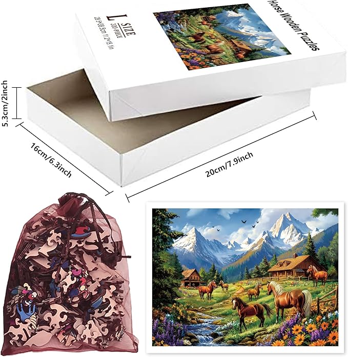 GLOBLELAND 300Pcs Horse Landscape Wooden Jigsaw Puzzles for Adults 11.22x15.16inch Colorful Horse Wood Puzzles for Holidays Birthday Gifts