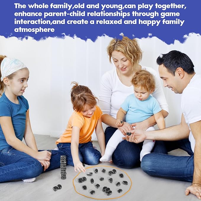 Magnetic Chess Game Set,Magnetic Stones Chess with String and Sponge Chessboard ,Strategy Puzzle Game with Rocks, Family Game Party Game for Kids and Adults