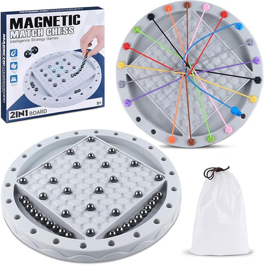2 in 1 Board Games, Magnetic Chess & Rope Untangling Puzzle Game, Travel, Family Games for Kids and Adults, 40 Pcs Stones, Brainy Knots, Multi-Challenges for Age 8+, Educational Strategy, 2-4 Players