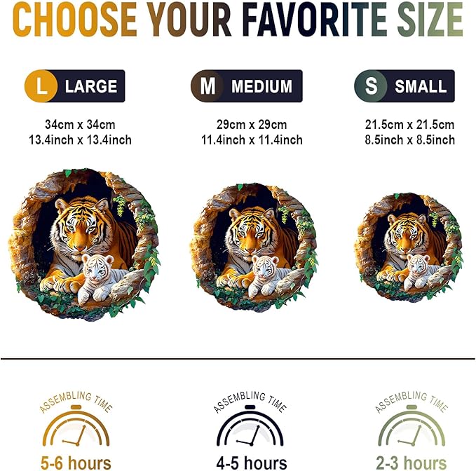 Wooden Puzzles for Adults - Unique Animal Shaped Tiger Family Puzzle, 3D Vision Wooden Jigsaw Puzzle, Christmas Birthday Gifts for Friends/Family, Home Decor 11.4 * 11.4in 200pcs