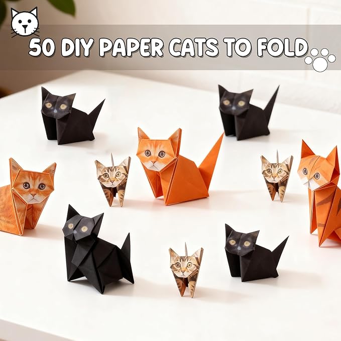 DIY Paper Cats - 50 Sheets DIY Origami Paper to Fold Cute Cat Figures, Fun Craft Activity for Adults & Kids, Desk Decoration & Gift for Cat Lovers(Dog, 50pcs)