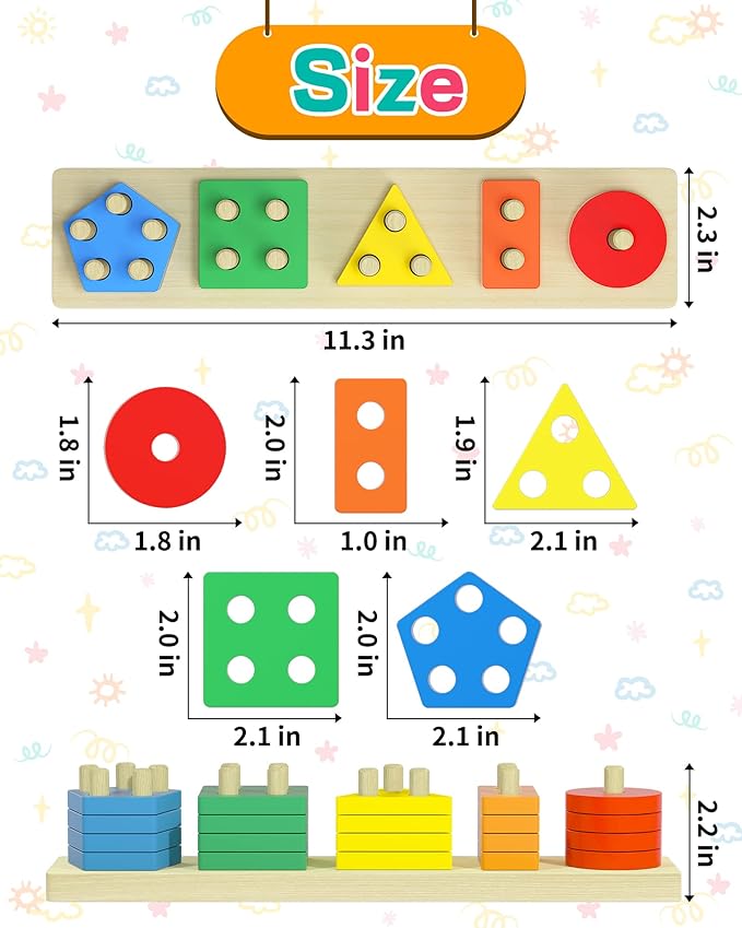 Montessori Toys for 1 2 3 Year Old Boys Girls Gifts, Wooden Shape Sorter Toys for Ages 2-4, Toddler Learning Toy Puzzles Birthday Gift Ages 1-3
