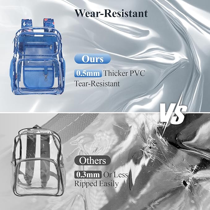 PACKISM Clear Backpack for School - 17 inch Large Heavy Duty Clear Bookbag, See Through PVC Backpacks (for age 12 above)
