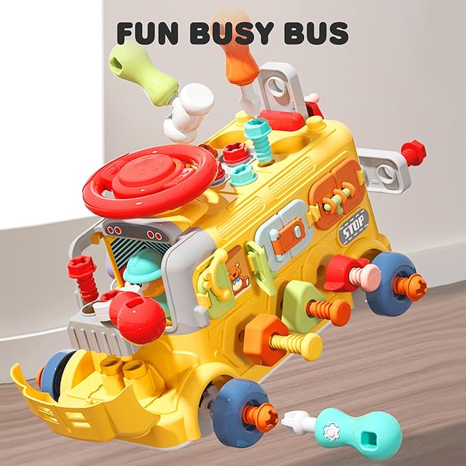 iPlay, iLearn Toddler Busy Bus Toy, Kids Take Apart School Bus W/Tools, Steering Wheel & Gears, Push Go Assemble Truck, STEM Learning Fine Motor Montessori Toy, Birthday Gifts 3 4 5 Year Old Boy Girl