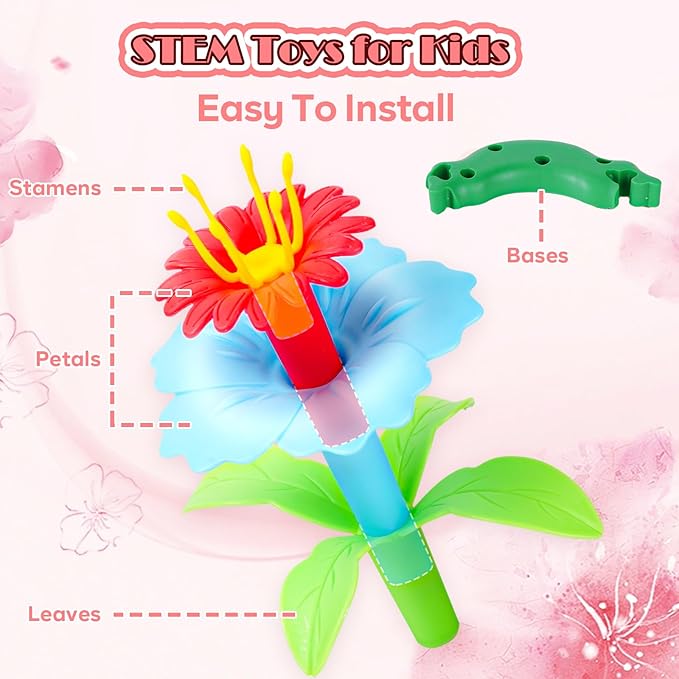 FUNZBO 109pcs Flower Garden Building Toy Set - Spring Toys for 3 4 5 6 7 Years Old Girl, STEM Montessori Educational Toy for Kid Toddler, Sorting & Stacking Building Block Birthday Gift