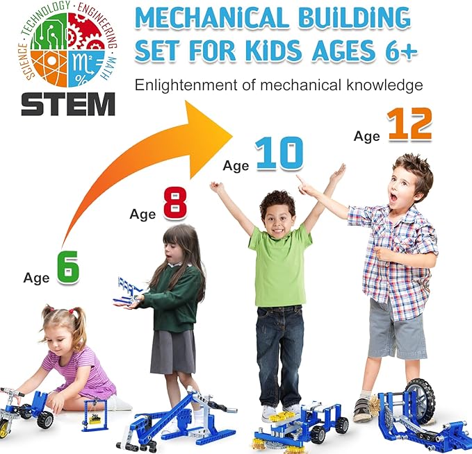 50-in-1 STEM Building Toys, 325 PCS Building Blocks Construction Engineering Kits for Kids Ages 6-12, Learn Mechanical & Physics Principles Creative Educational Birthday for Boys Girls