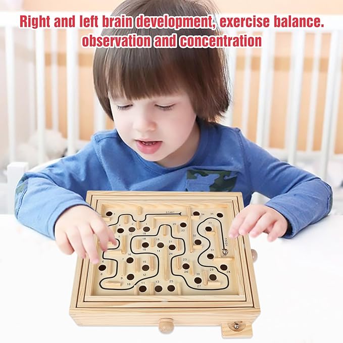 GOTHINK Wooden Labyrinth Game, Mable Ball Tilt Maze Board Game,Table Balance Game and Toy for Kids and Adults