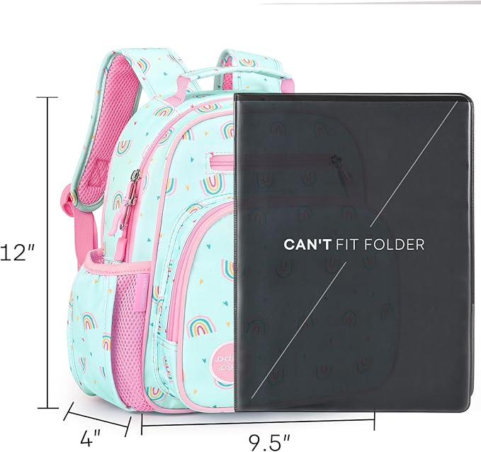 mibasies Toddler Backpack for Girls 2-4: Preschool Kindergarten Backpack - Cute Kids Backpacks for Girls - Rainbow Mint green