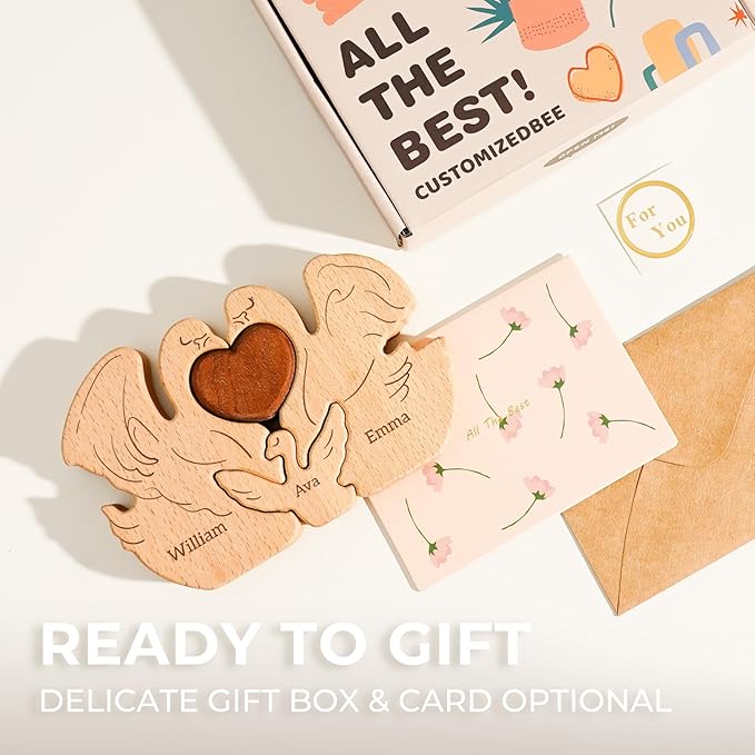 Wooden Swan Family Puzzle, Personalized Puzzles with 2-5 Names, Mothers Day Birthday Personalized Gifts for Mom Dad Kids Boys Girls Grandma Toddler, Christmas Thanksgiving Decor