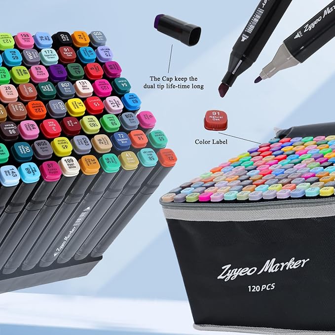 Alcohol Markers Sets,80 Colors Dual Tip Art Marker Pens with Portable Bag for Sketching,Drawing with Non-Blending,Coloring,Gifts for Artist, Adult,Kids.