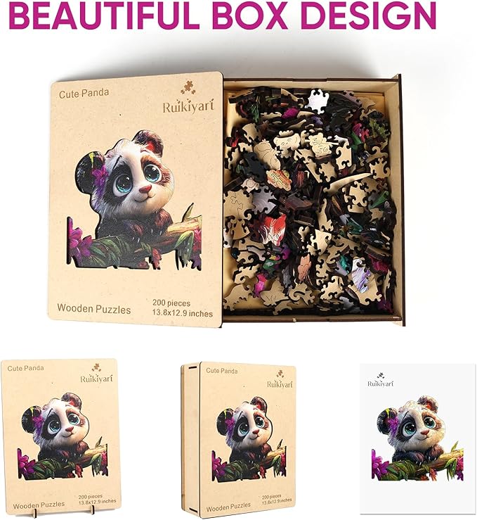 Wooden Puzzles for Adult,500 Pieces Unique Panda Flower Wooden Jigsaw Puzzles for Adults and Kids, Fun Challenging Creative Gift,16.4"x15.3"