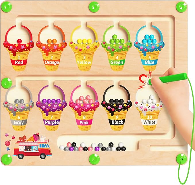 Magnetic Color and Number Maze, Montessori Toys for 2 3 4 Year Old, Wooden Color Matching Puzzle Board, Preschool Learning Activities Educational Toys for Ages 2-4 for Girls Boys Birthday Gifts