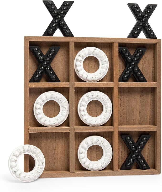 GENMOUS Wooden Tic Tac Toe Game Board for Seniors Family Indoor, 10.6 Inch Rustic Giant Tic Tac Toe Coffee Table Decor, Fun for Family Travel Outdoor Game Room Decor
