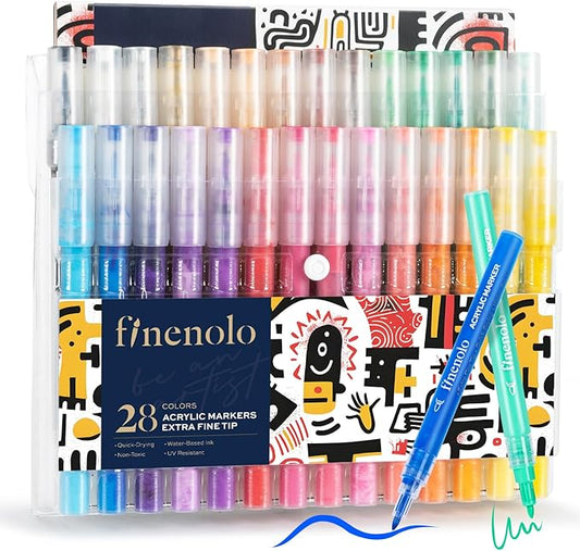 28 Colors Acrylic Paint Markers with Free Sketchbook, Perfect for Rock Painting, Ceramic Mug Customization, Fabric Art, Glass Decoration & Wood Crafts, Water-Based, Quick-Drying, Non-Toxic