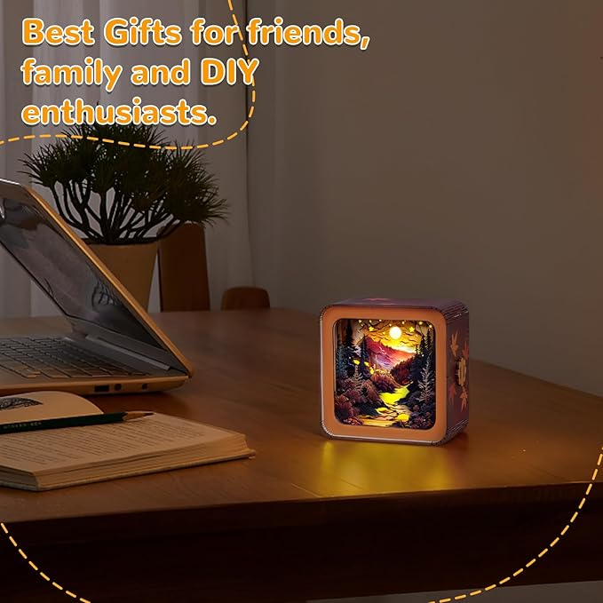 3D Wooden Puzzle Night Light, Sunset Maple Forest DIY Puzzles for Adults, Eye Care Night Light with Touchable Switch, Personalized Gifts for Family Friend DIY Puzzle Lover