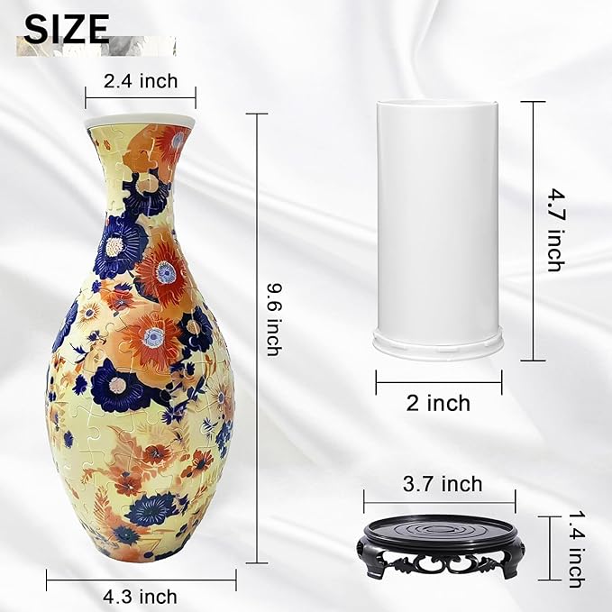 3D Puzzle Vase for Adults, Unique Decorative Jigsaw Flower Vase Home Decoration, Floral Design DIY Craft Kit for Housewarming Gift, Relaxing Hobby for Women & Man(160-Piece Curved Plastic Puzzles)