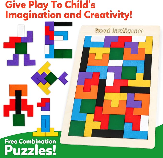 Wooden Puzzles Blocks Brain Teasers Logic Games for Classroom & Party Times,Jigsaw Puzzle Intelligence STEM Montessori Educatioanl IQ Toys Games for Kids Boys Girls Ages 3+ (3 Pack)