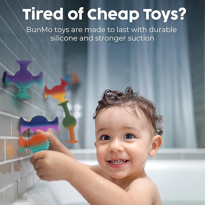 BUNMO Bath Toys Suction - Connect, Build, Create - Bath Toys - Hours of Fun & Creativity - Fine Motor Skills - Stimulating Sensory Toys - Non-Mouthable Toy 3+ - Color Changing 10 Pack