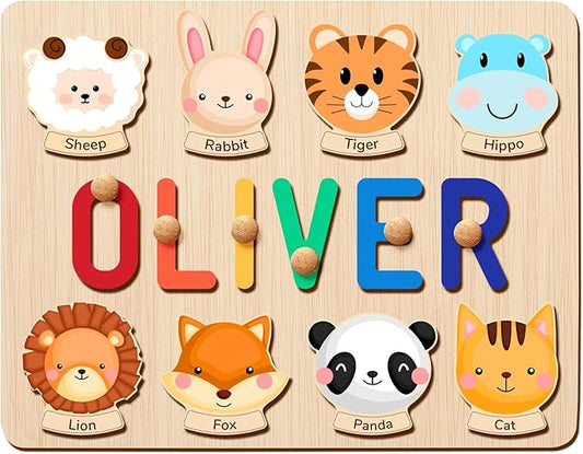 Personalized Name Puzzle - Custom Wooden Puzzle for Toddlers 1-3 - Unique Baby Shower, Christmas & 1st Birthday Gift for Boys and Girls - Keepsake Montessori Toy (Vocab)