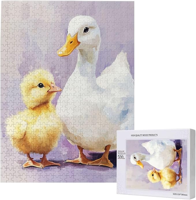 Adorable Chicks and Ducklings,500 Piece Wooden Jigsaw Puzzle for Adults,Heartwarming Farmyard Artwork,Brain Training Challenge,Stress Relief Activity,Eco-Friendly Woodens Pieces