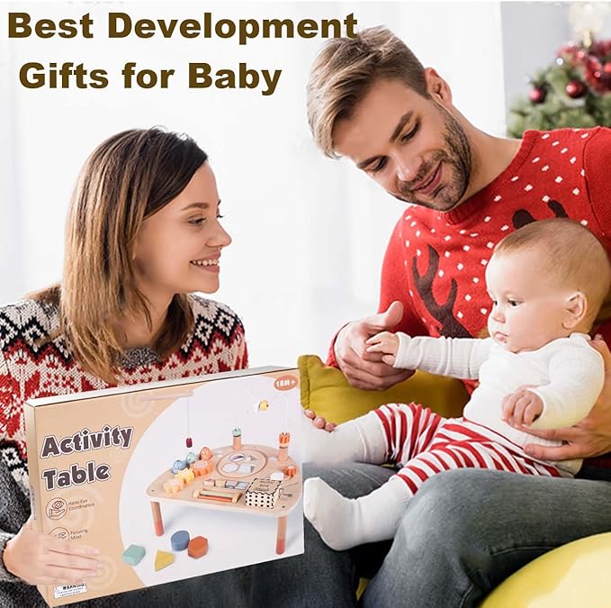 Activity Table for 1 Year Old, Montessori Toys for 1 2 Year Old Girls Boy Gifts, 8 in 1 Wooden Sensory Play Table for Toddler 1-3, Learning Toys for Baby 12-18 Months 1st Christmas Birthday Gifts