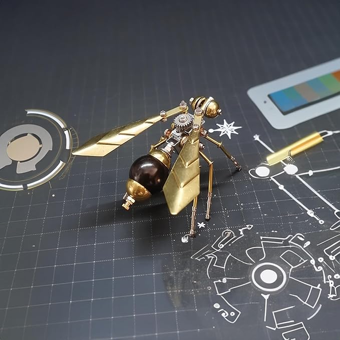 3D Metal Insect Model Kit Steampunk Bug Mechanical Steampunk Sculpture Mechanical Insect Clockwork 3D Puzzle,Entomology Learning Adult Metal Puzzle Assembly (Hornet)