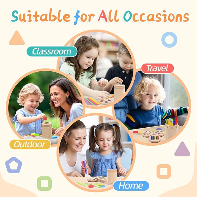 4 in 1 Montessori Toys for 2 3 4 Year Old, Wooden Color Sorting Toys for Toddlers 1-3, Preschool Learning Activities Fine Motor Matching Games, 18 Month Old Gifts for Kids Boys Girls